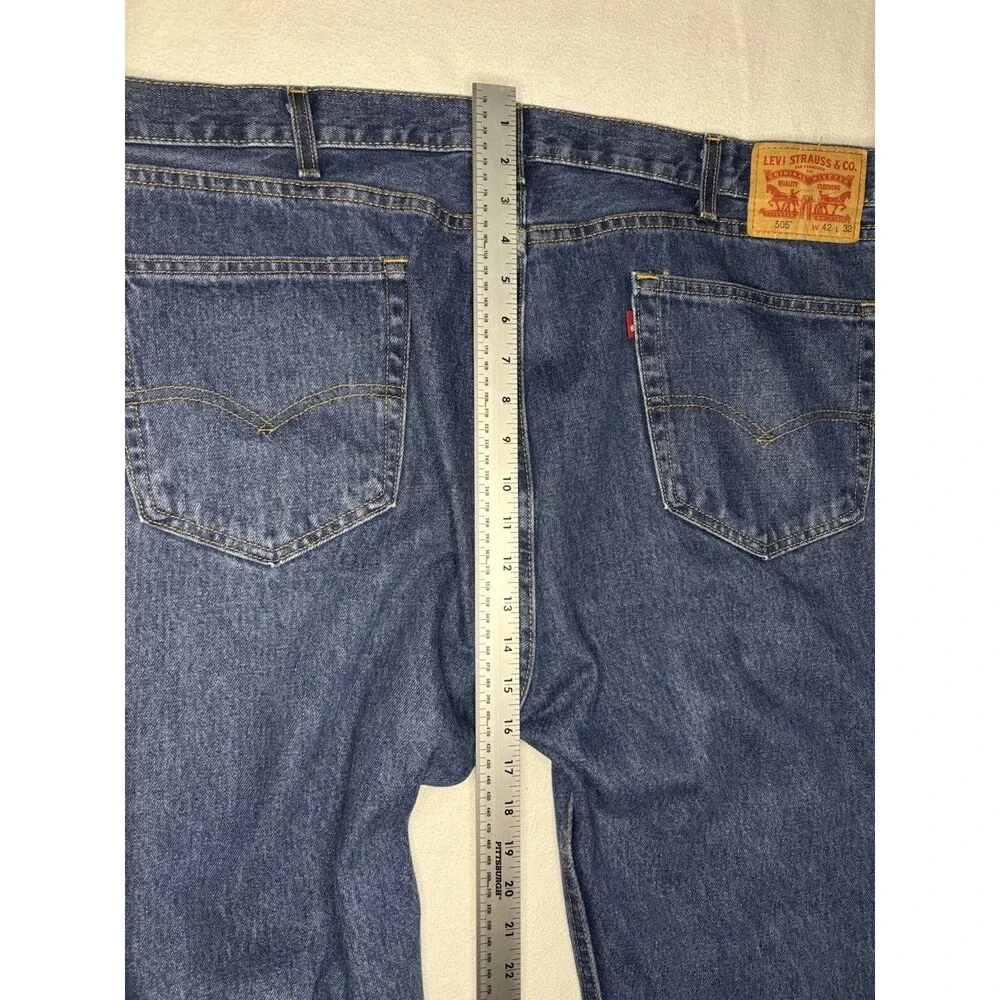 Levi's 505 Regular Fit Jeans Mens 42x32 Blue‎ Excellent Straight Leg Denim